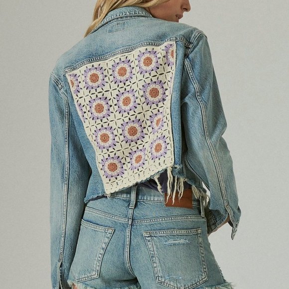 Lucky Brand Jackets & Blazers - Lucky Brand Crochet-Back Destructed-Hem Denim Trucker Jacket